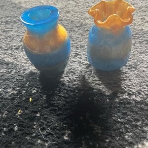 Hand Crafted Elegant Blue and Orange Glass Vases